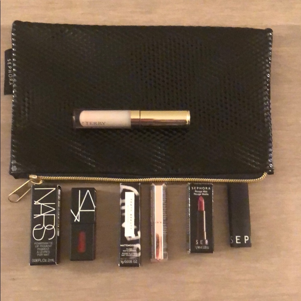 Mini Lipsticks and Sephora makeup pouch.